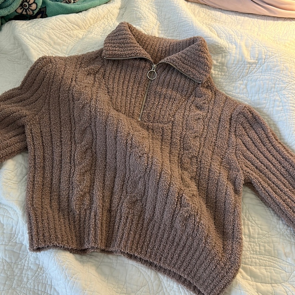 jessica simpson cozy brown quarter zip sweater. size woman’s L